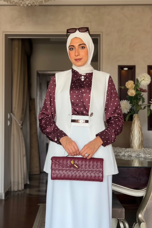 Polka Dot Burgundy Satin Shirt
